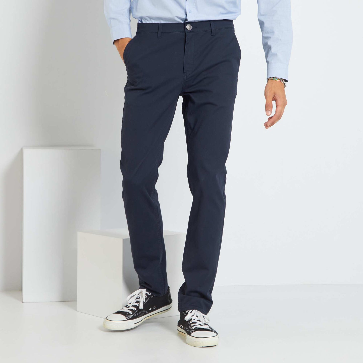 Pantalón chino de algodón elástico AZUL