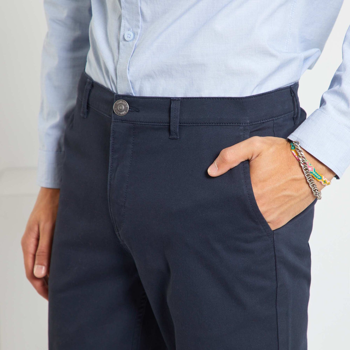 Pantalón chino de algodón elástico AZUL