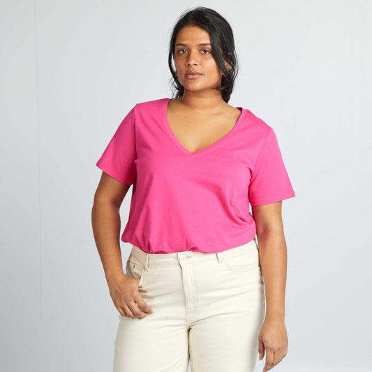 Camiseta de punto con cuello de pico ROSA