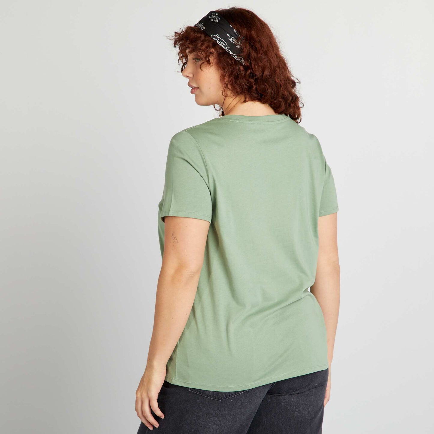 Camiseta de punto con cuello de pico VERDE