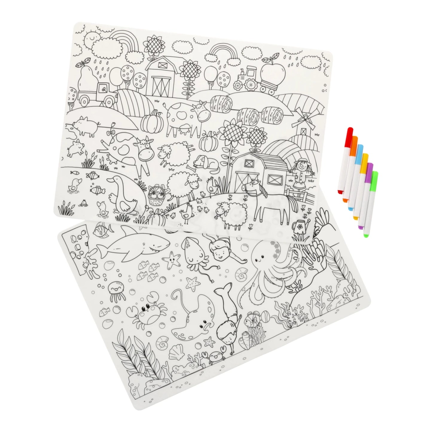 Individuales Lavables Granja + Bajo el mar - Juego