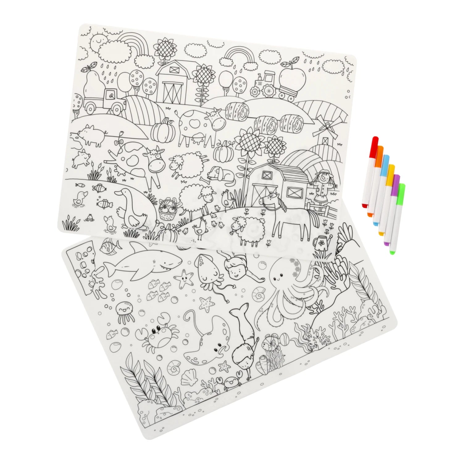 Individuales Lavables Granja + Bajo el mar - Juego