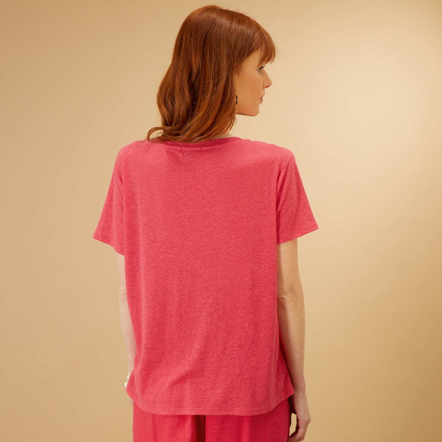 Camiseta básica de lino rosa azalea