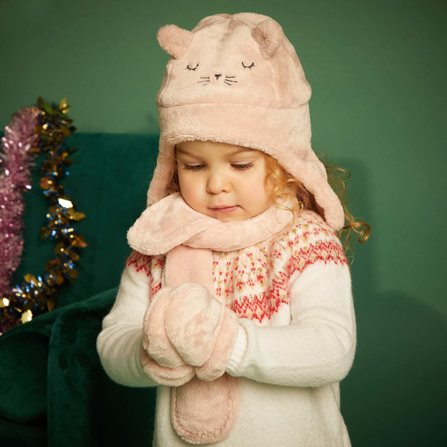 Conjunto de gorro + bufanda + manoplas ROSA