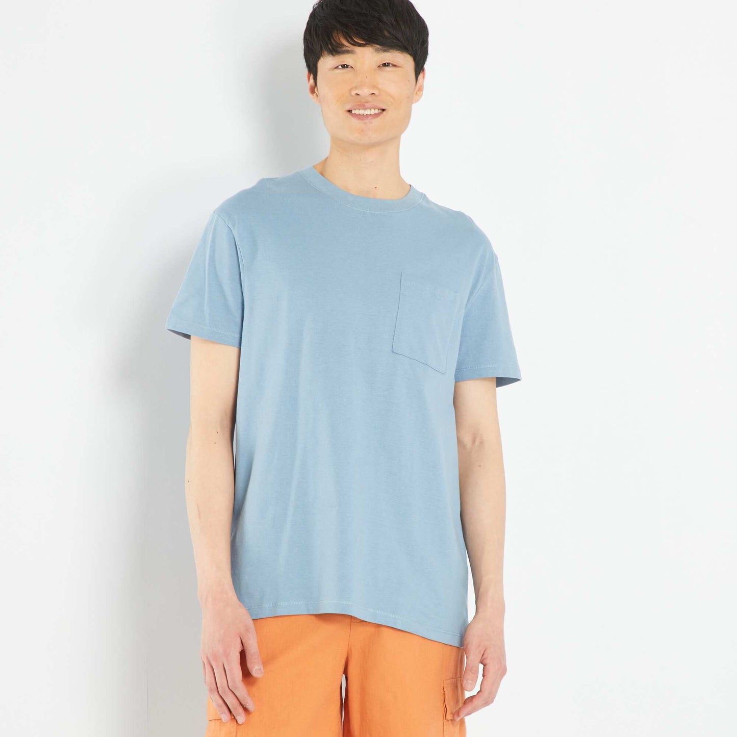 Camiseta de punto ancha con bolsillo azul denim