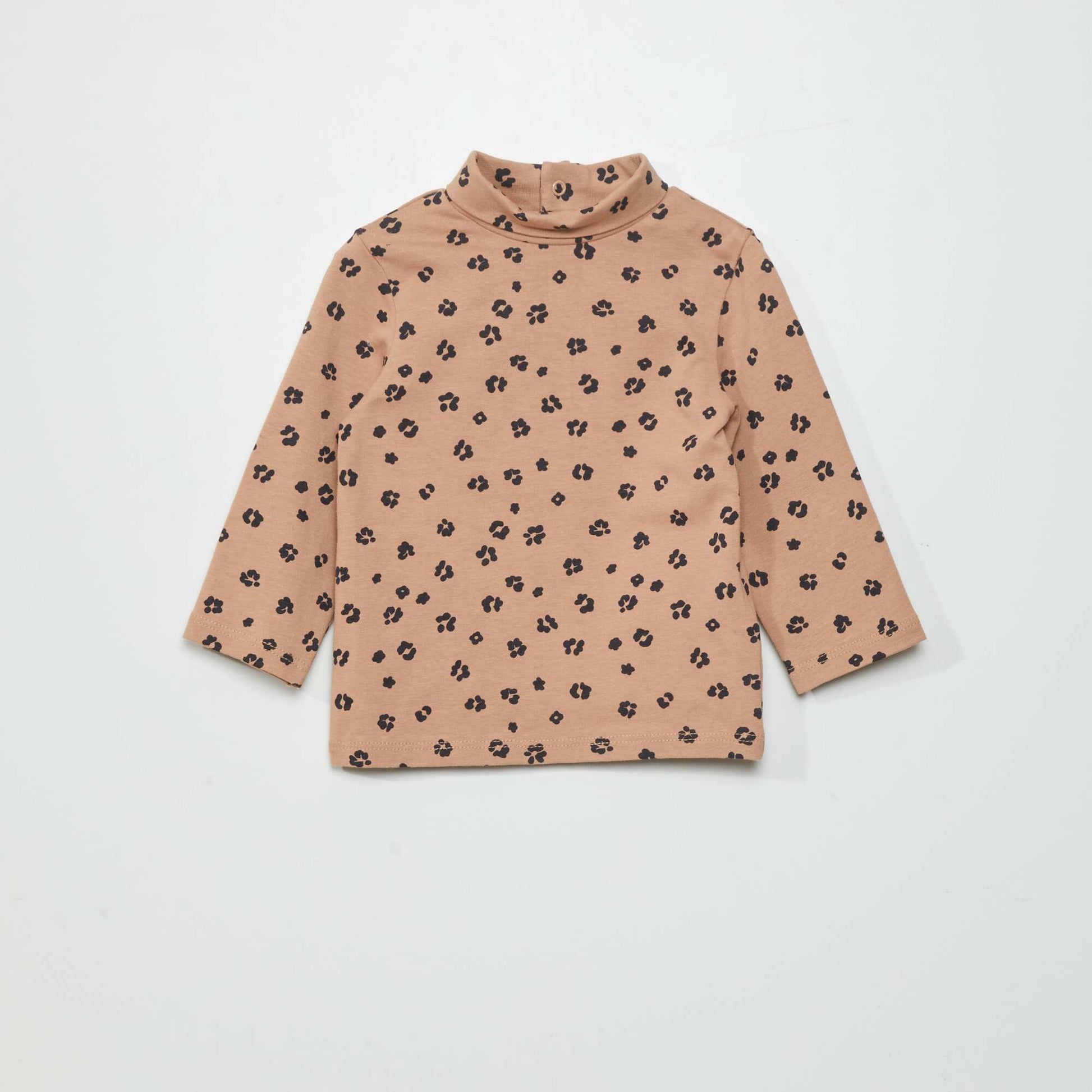 Camiseta cuello alto en punto - Beige/Estampado de leopardo - MUJER
