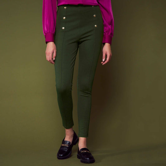 Pantalon de tiro alto con botones de fantasía Verde