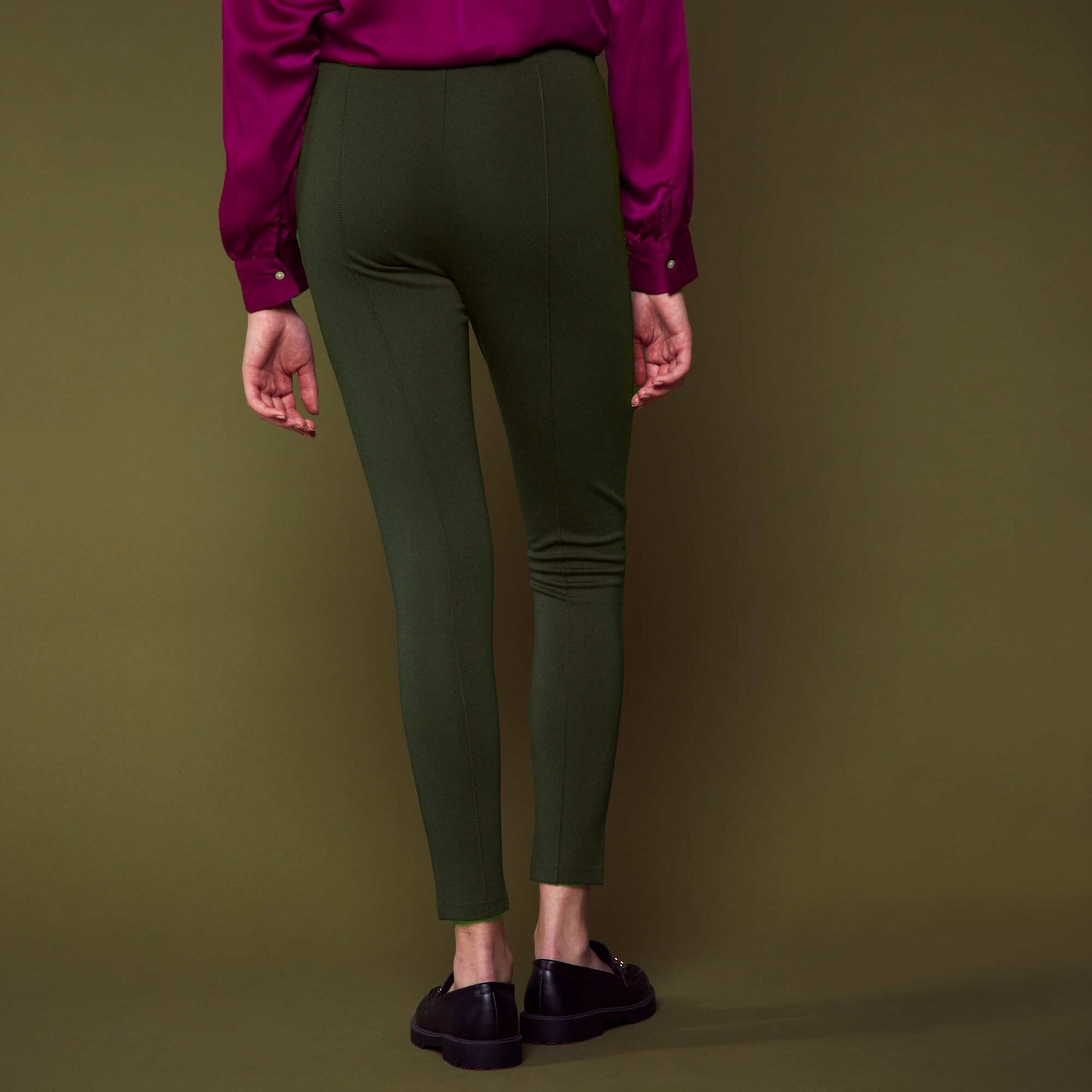 Pantalon de tiro alto con botones de fantasía Verde