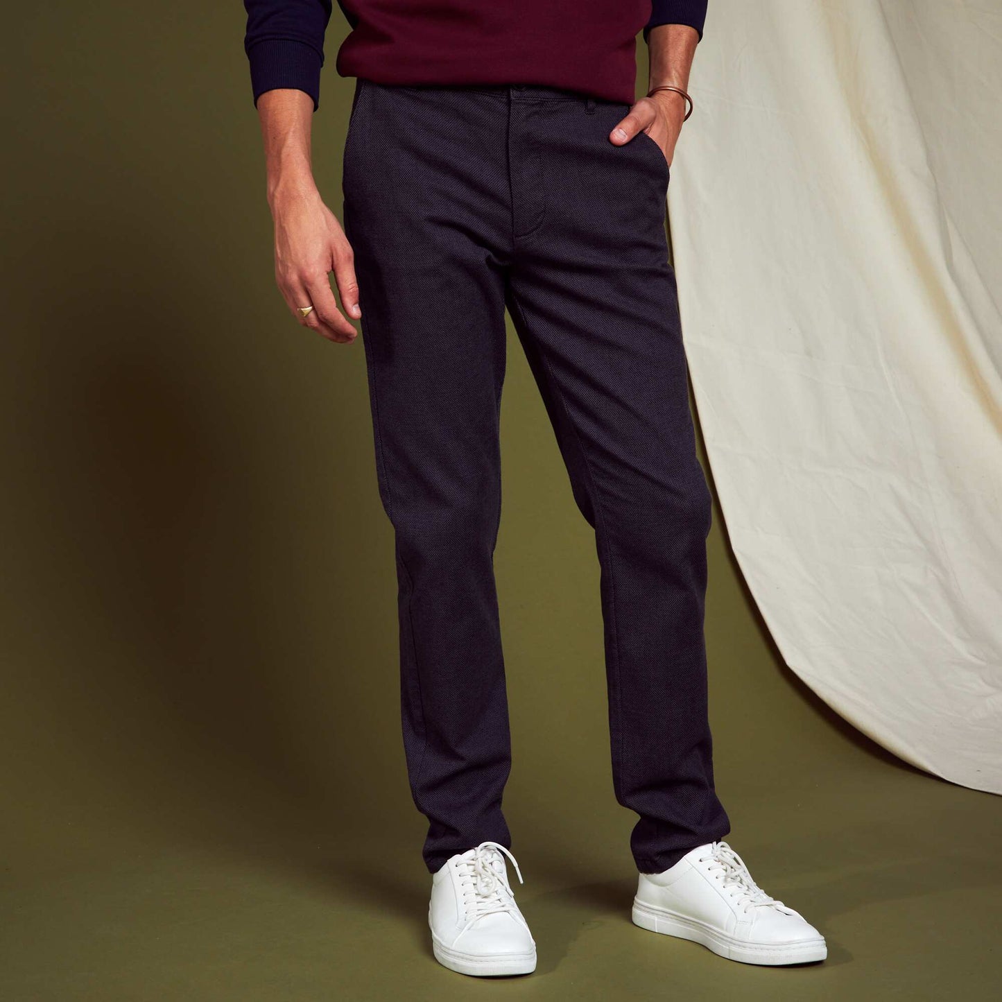 Pantalon slim de jacquard negro