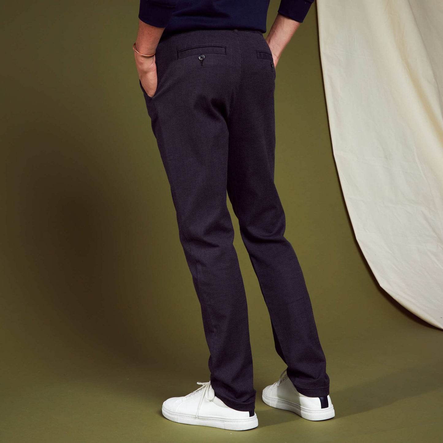 Pantalon slim de jacquard negro