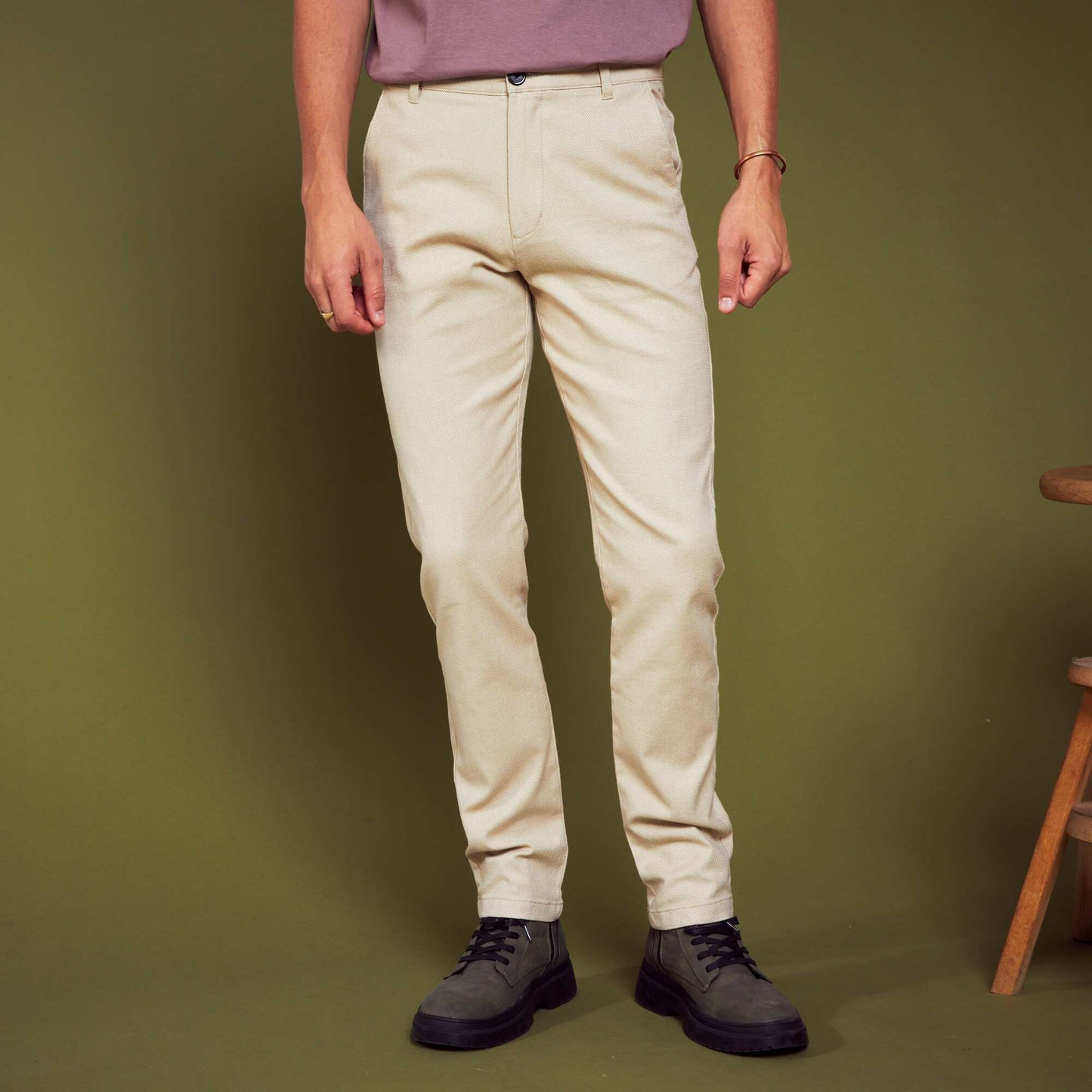 Pantalon slim de jacquard BEIGE SENCILLO