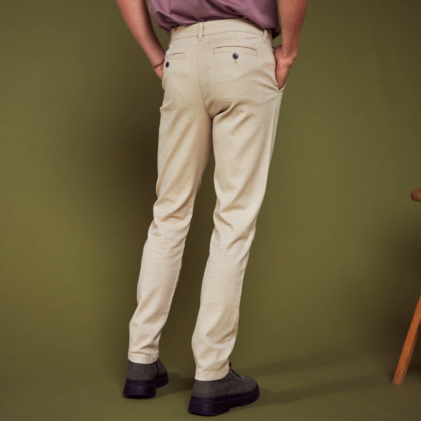 Pantalon slim de jacquard BEIGE SENCILLO