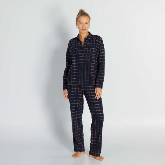 Pijama largo de franela  - 2 piezas AZUL