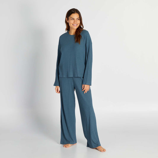 Pijama de canalé con camiseta + pantalón - 2 piezas AZUL