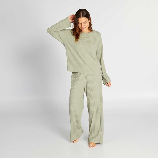 Pijama de canalé con camiseta + pantalón - 2 piezas VERDE