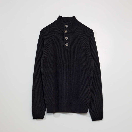 Sweater de cuello alto con botones negro