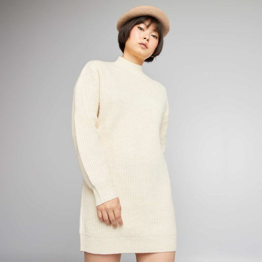 Vestido tipo sweater de canalé BEIGE