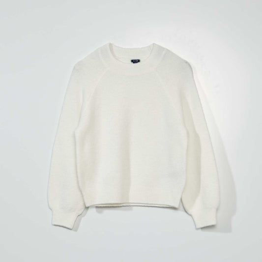 Sweater de punto con cuello redondo Blanco