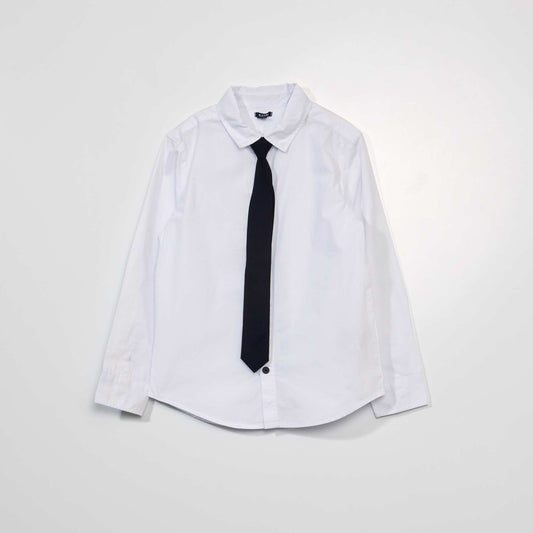 Camisa de popelina + corbata blanco
