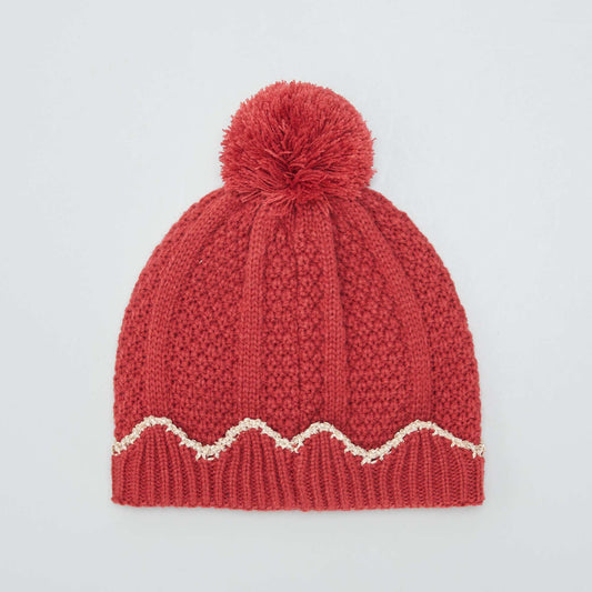 Gorro con pompón e hilo brillante ROSA