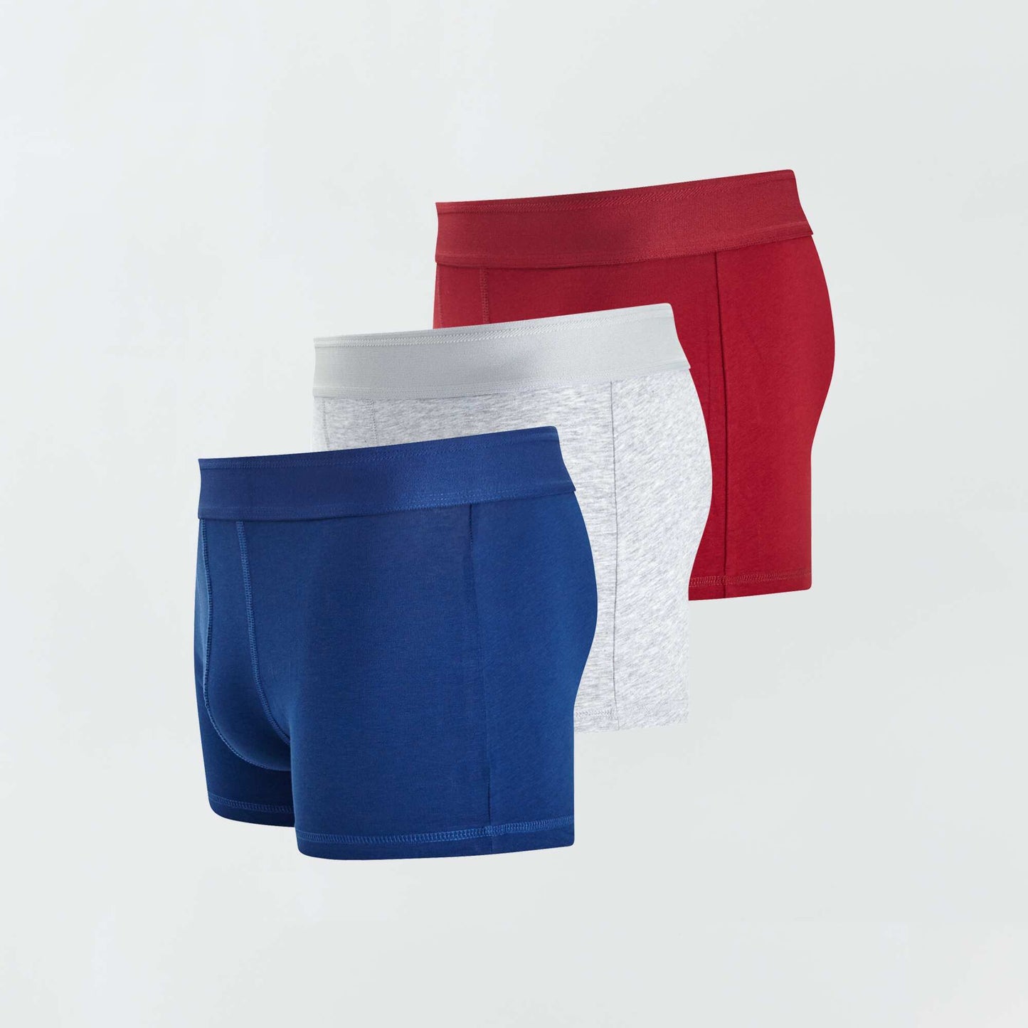 Pack de 3 boxers lisos AZUL/gris/rojo