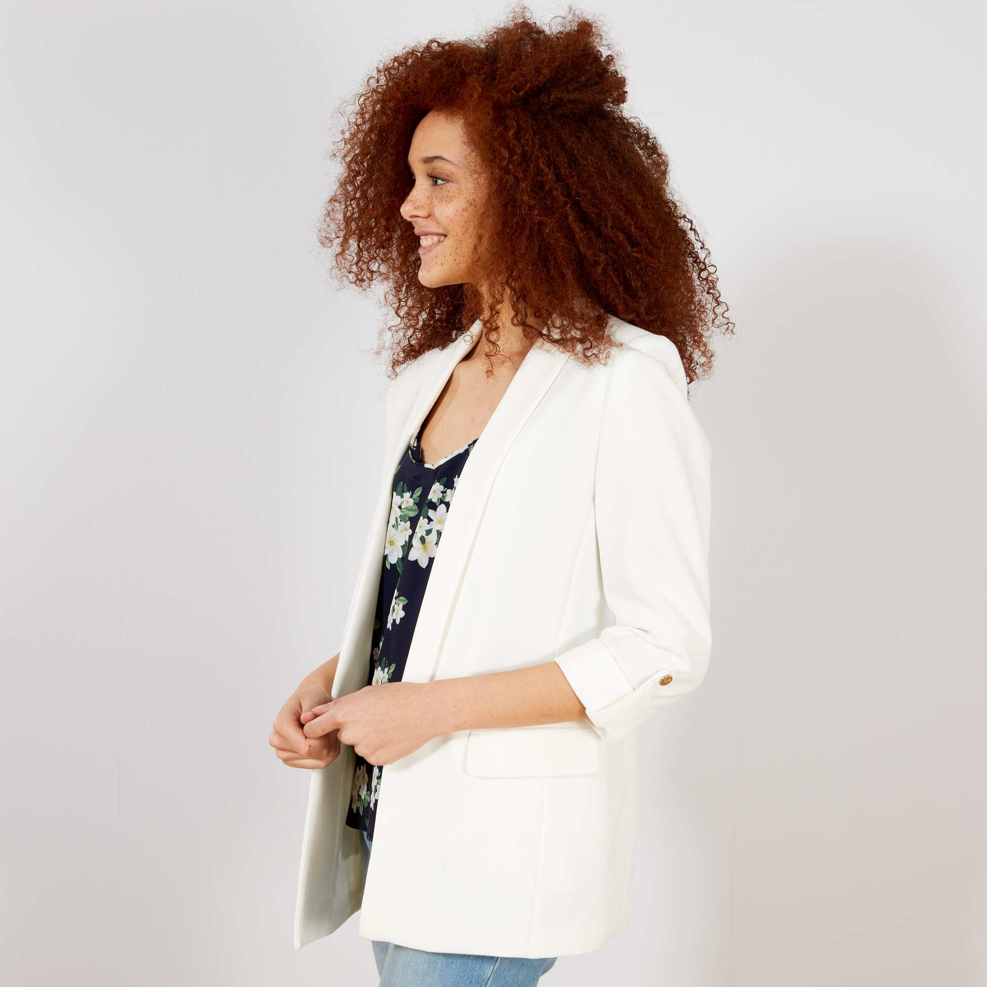 Chaqueta blazer con cuello recto blanco nieve