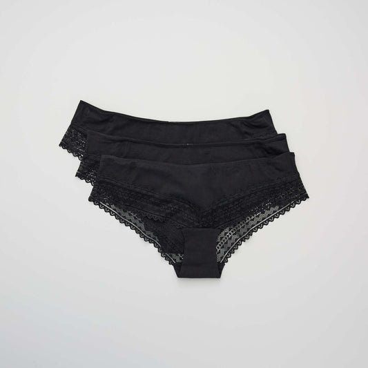 Pack de 3 culottes de algodón y encaje NEGRO