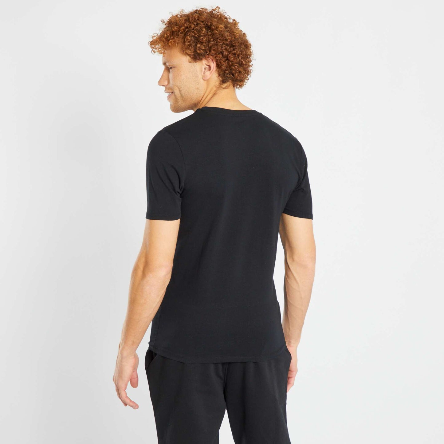 Camiseta de algodón de cuello redondo - Muscle fit negro