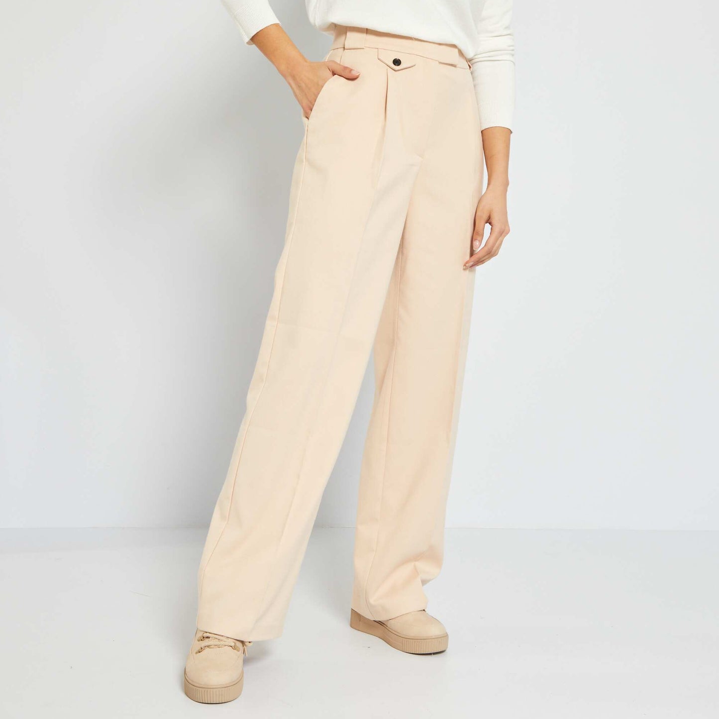 Pantalon ancho de franela BEIGE