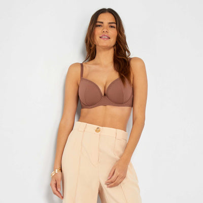 Sujetador de microfibra de rayas finas con calados D y E MARRON