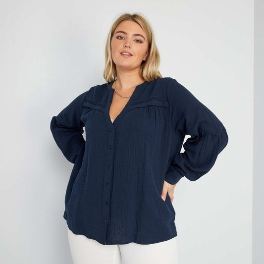 Blusa de gasa de algodón azul