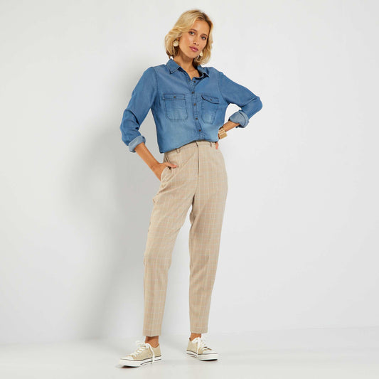 Pantalon pitillo 'Príncipe de Gales' BEIGE