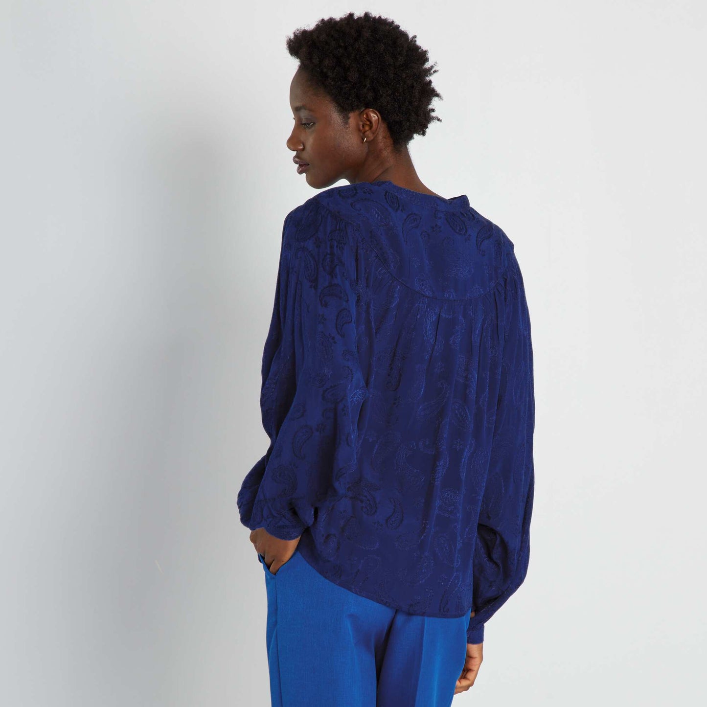 Blusa de jacquard con estampado azul