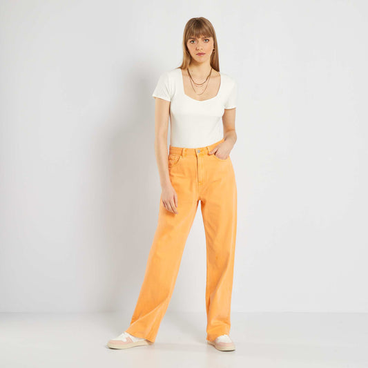 Pantalón wide leg de talle alto naranja albaricoque