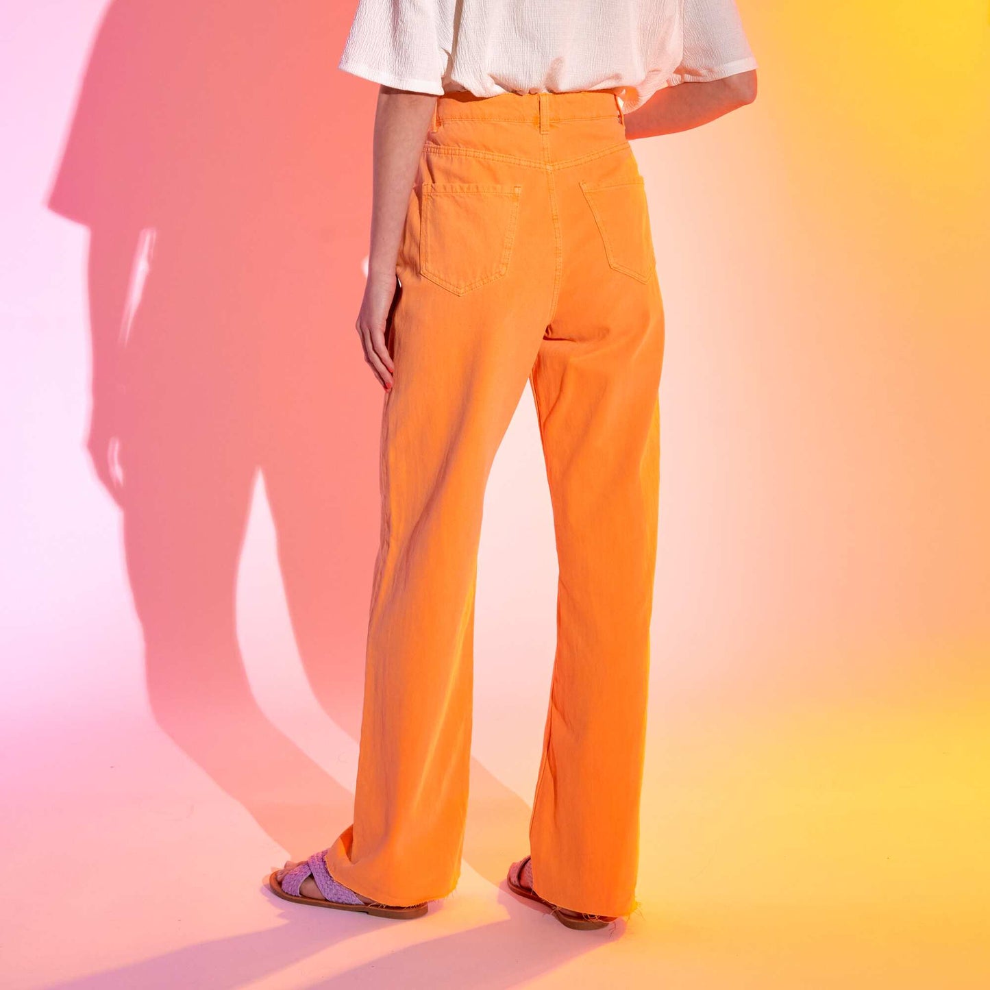 Pantalón wide leg de talle alto naranja albaricoque