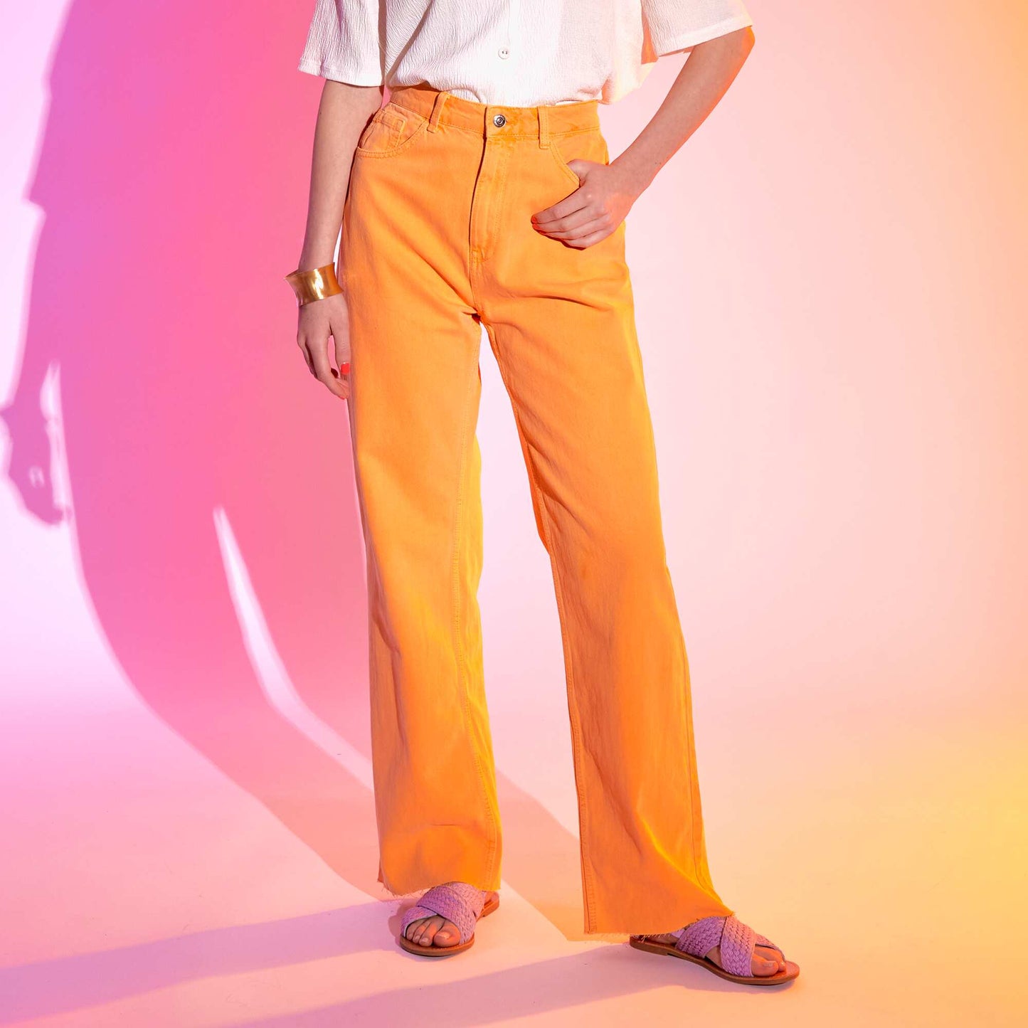 Pantalón wide leg de talle alto naranja albaricoque