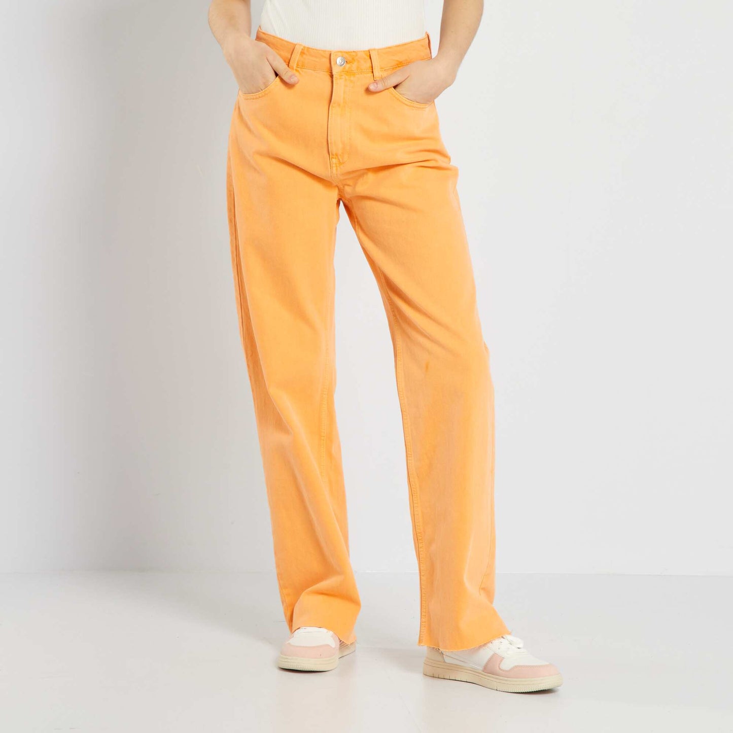 Pantalón wide leg de talle alto naranja albaricoque