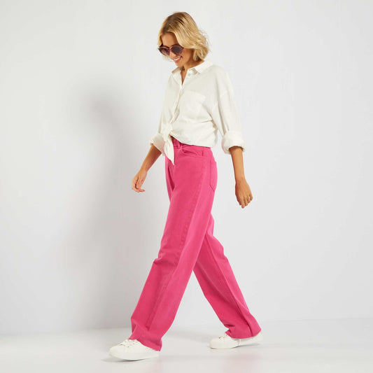 Pantalon wide leg de talle alto rosa indio